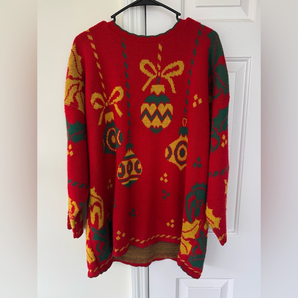 Holiday Time Red and Yellow Festive Sweater with Ornaments Print Size‎ 14 / 16 w